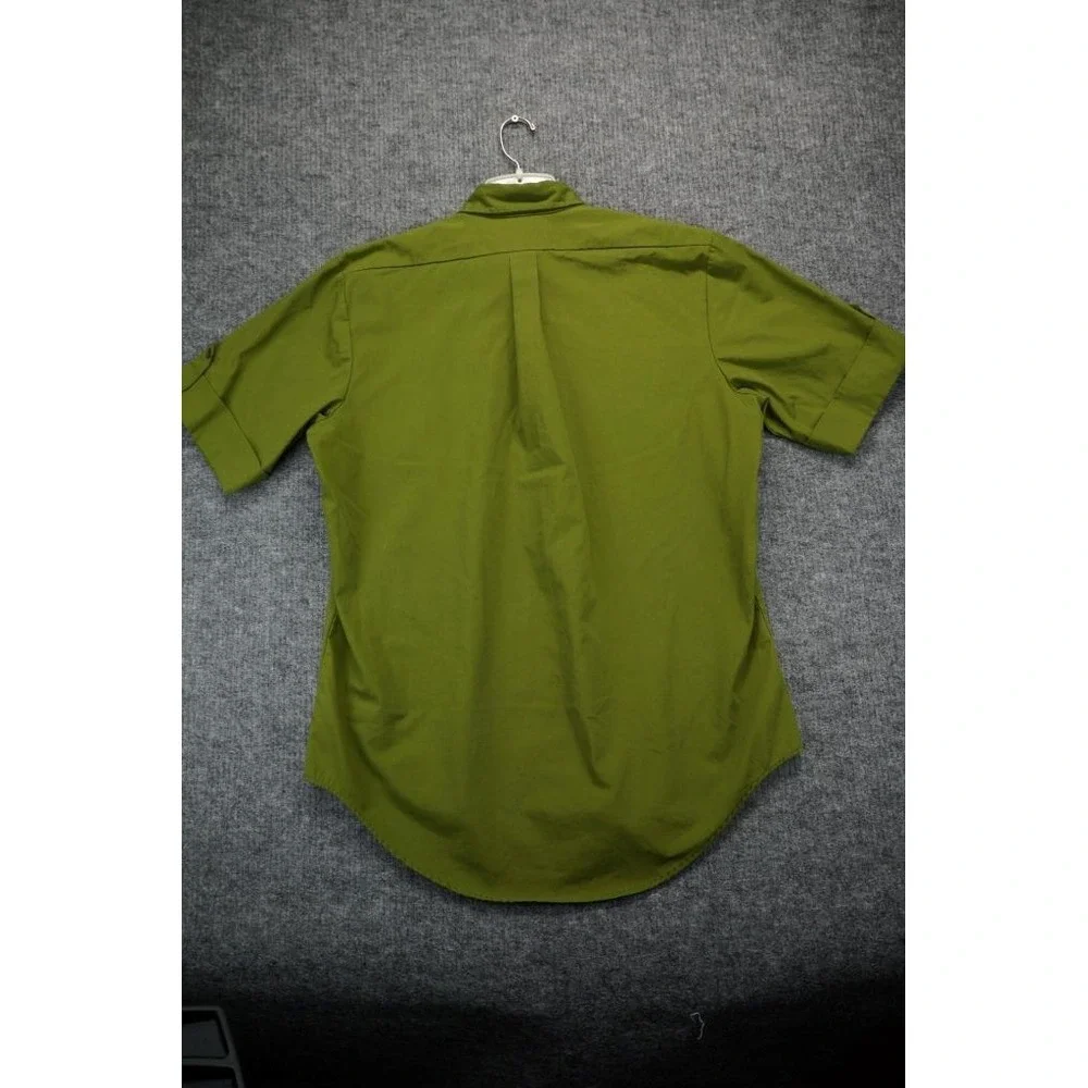 Fashion Seal Shirt Mens Large Button Down Up Green Military Hiking Short Sleeve*